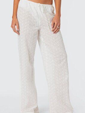 Coco McCall Shop White Eyelet Drawstring Linen Pants NWT - Small